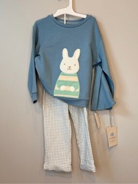 cloud island NWT Blue Bunny Top with White Grid Pants Cotton size 24months